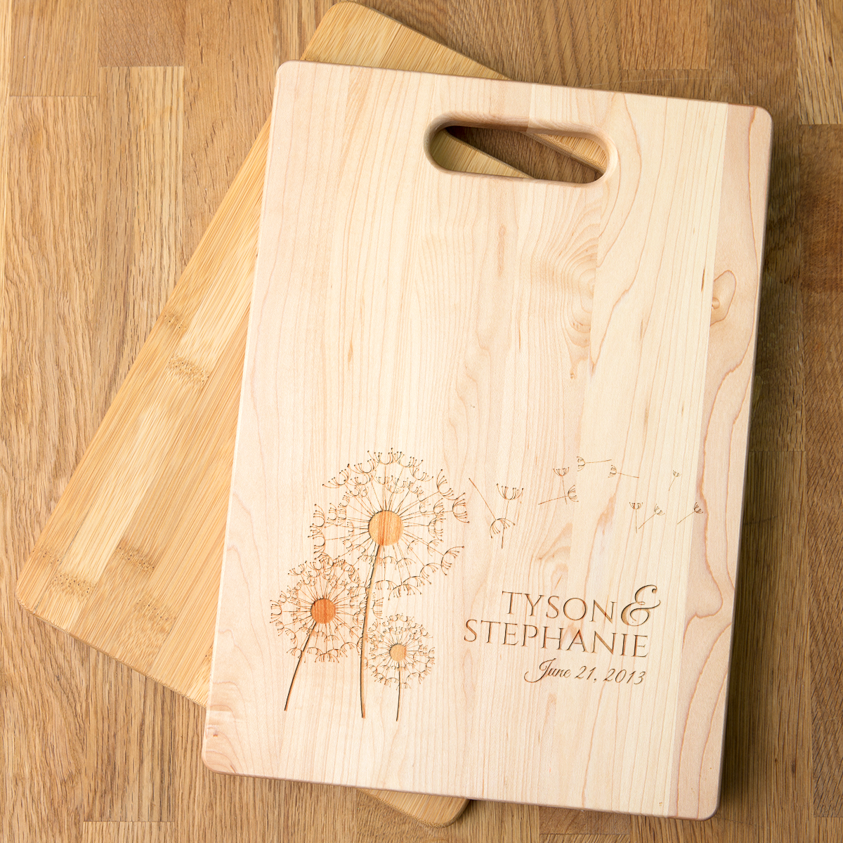 Flowers Name Date Cutting Board - Maple