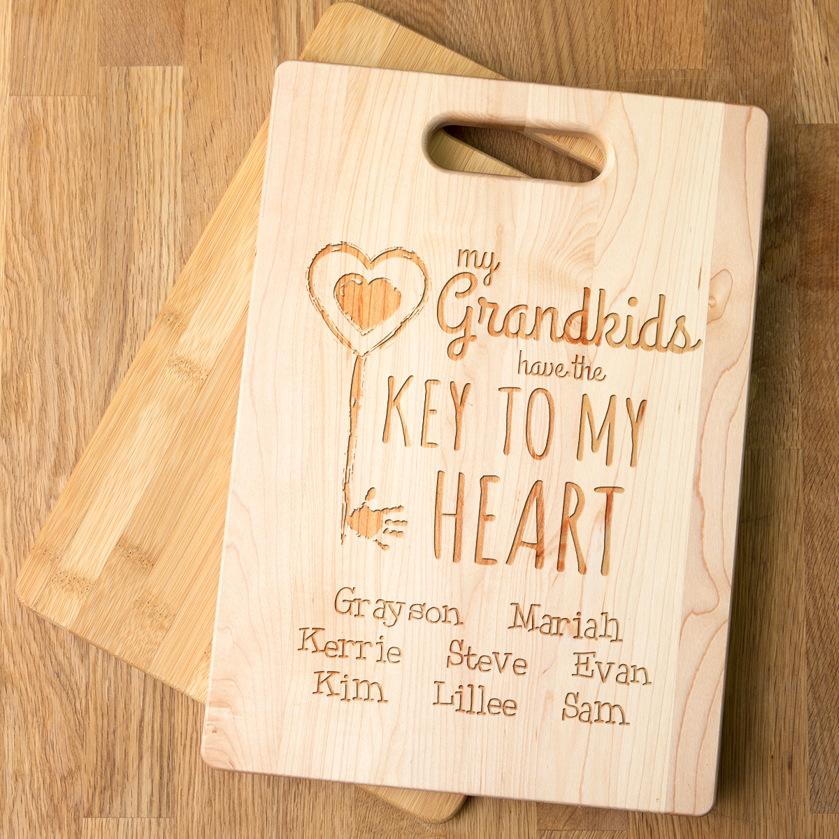 Grandkids Key Cutting Board - Maple