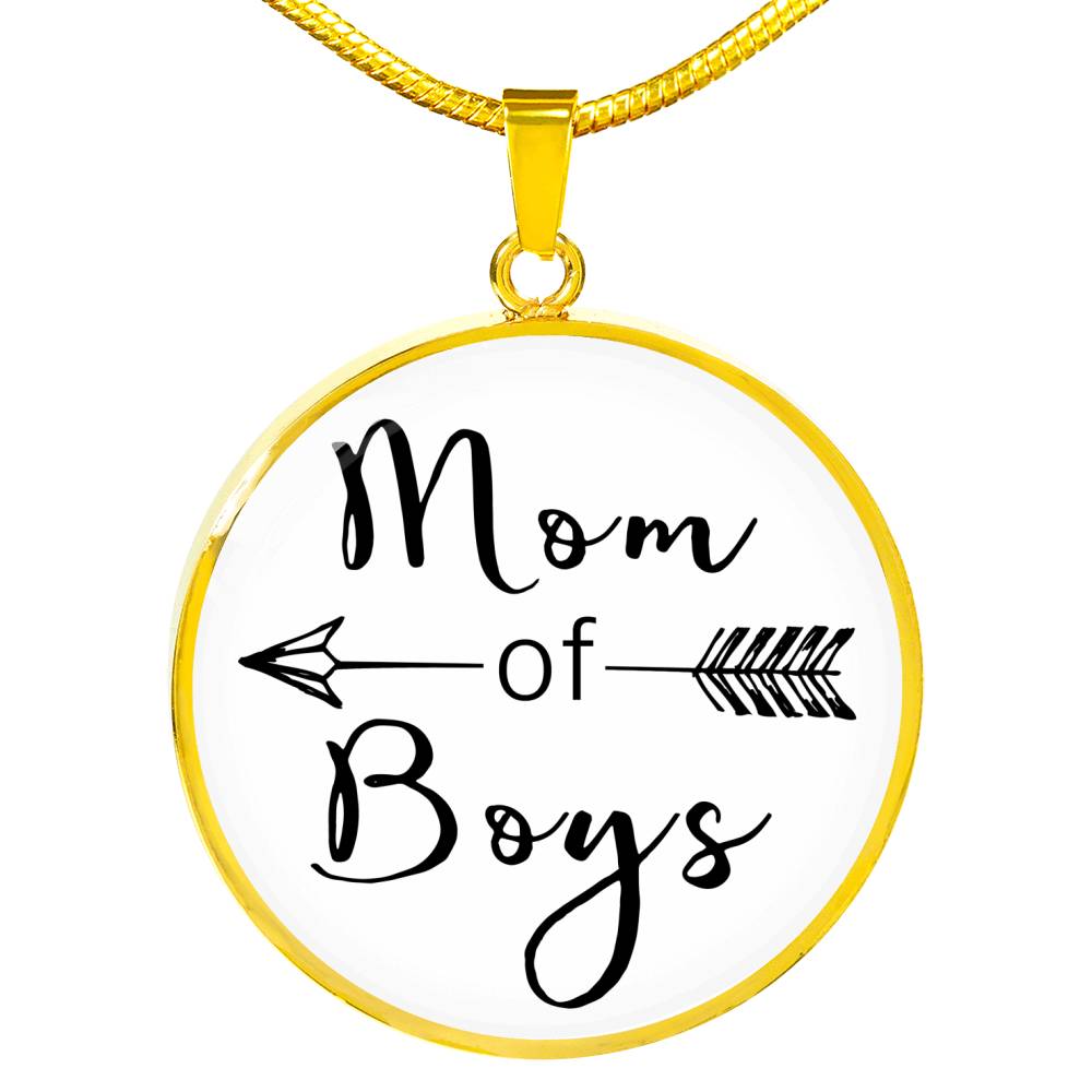Mom Of Boys - Gold/Silver Round Necklace - White