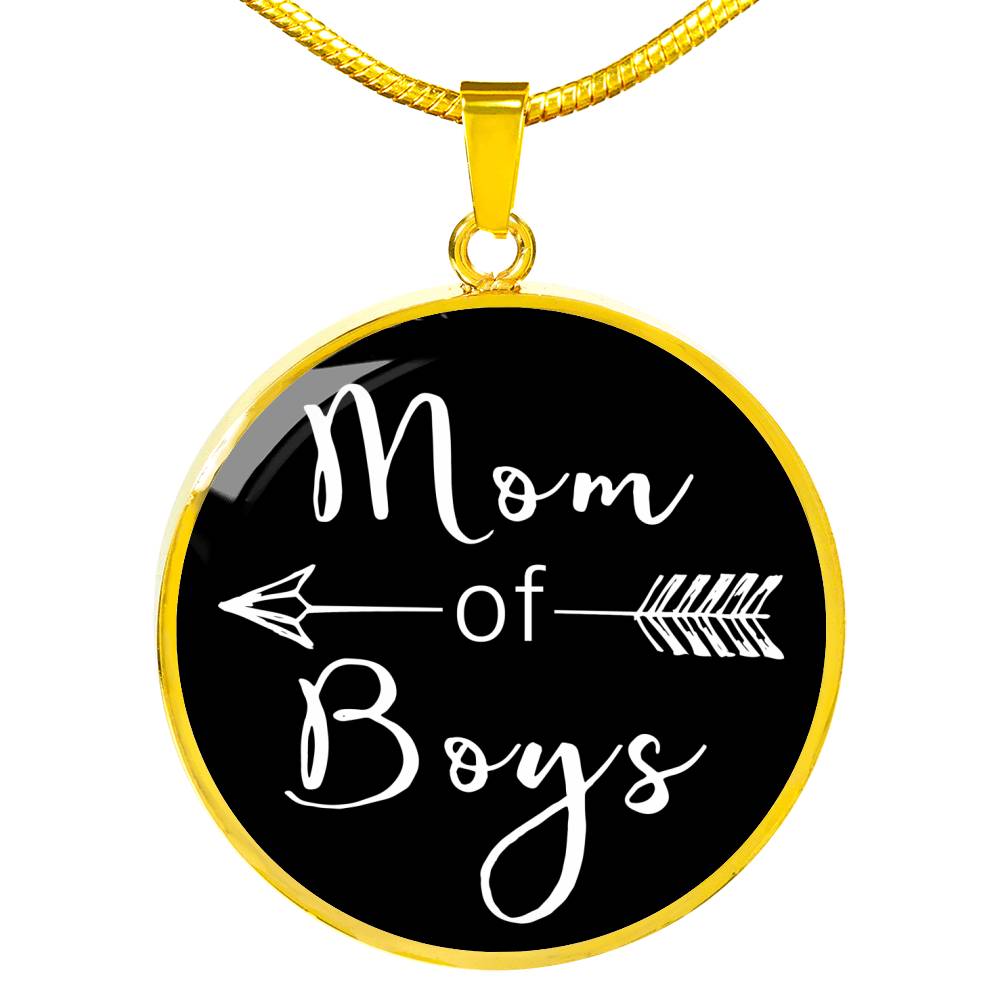 Mom Of Boys - Gold/Silver Round Necklace - Black