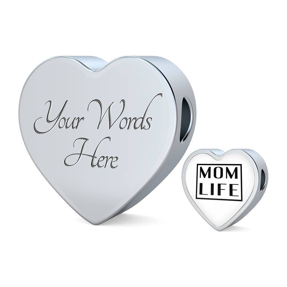 Mom Life - Heart Leather Bracelet - White