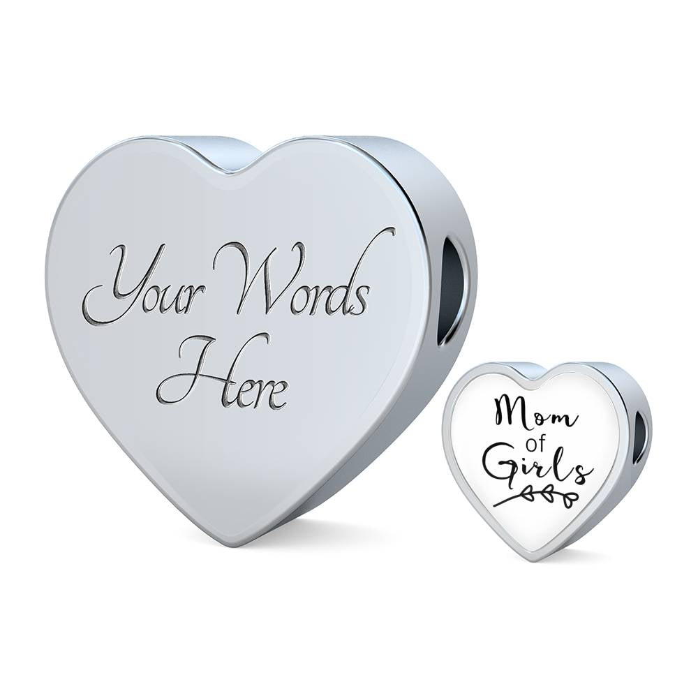 Mom Of Girls - Heart Leather Bracelet - White