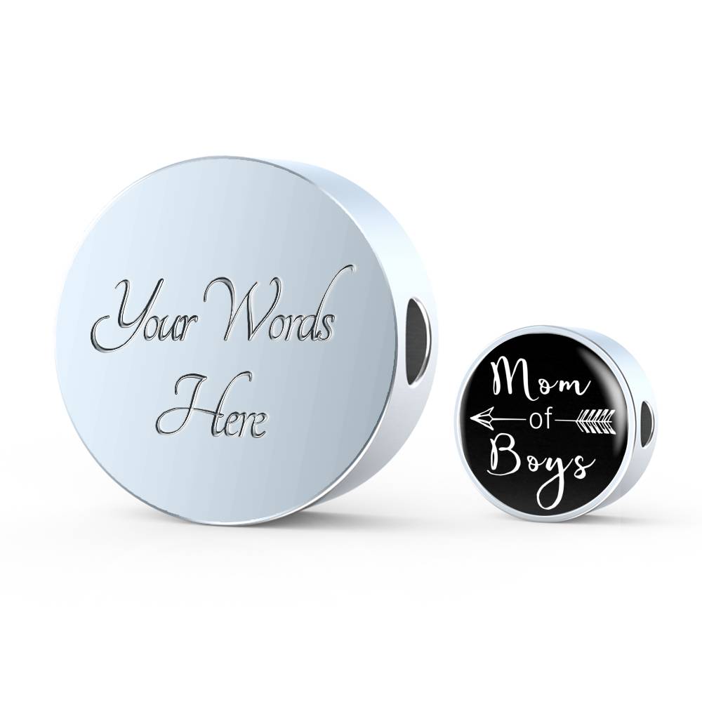 Mom Of Boys - Round Leather Bracelet - Black