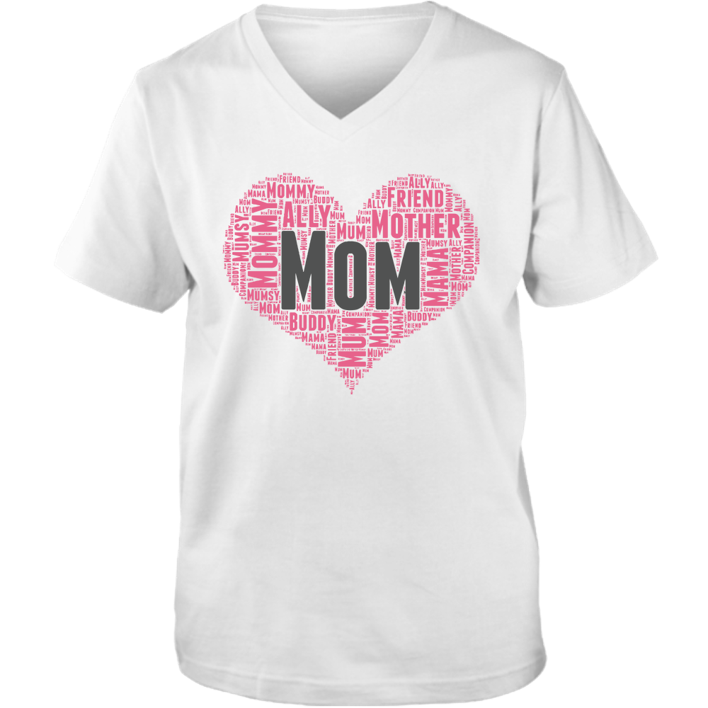 Mom Heart Adult Unisex Vneck Tee - Light