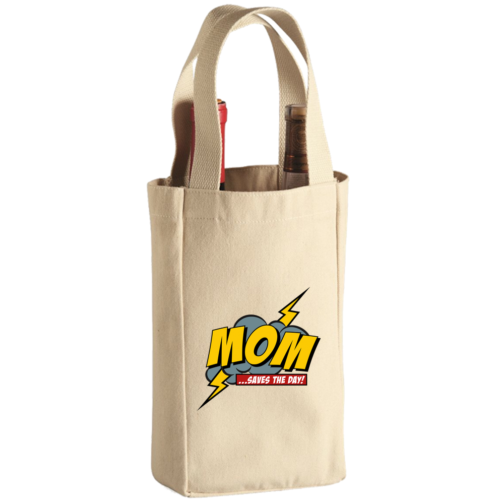 Mom Saves The Day Wine Tote Bag - 2 Bottle