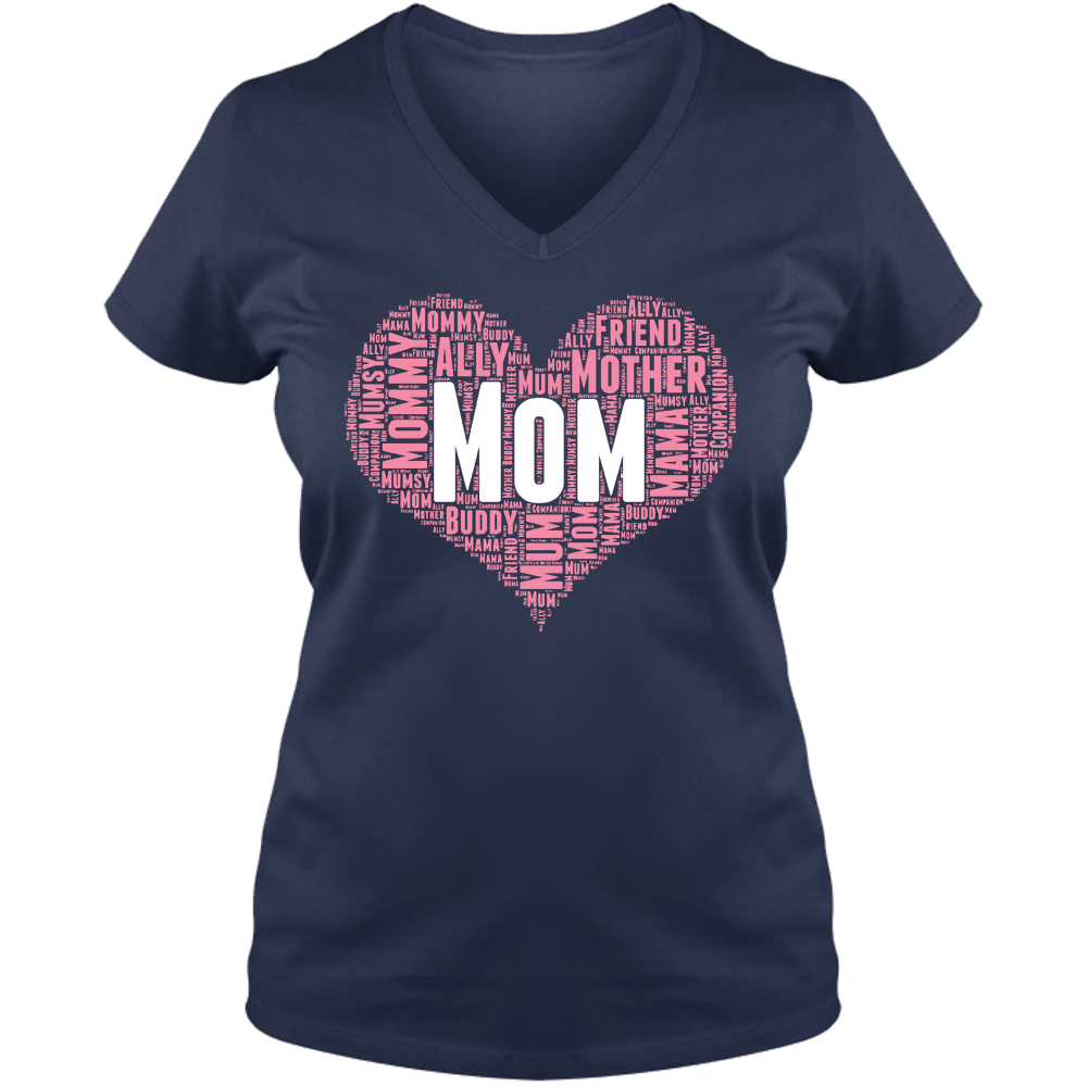 Mom Heart Ladies V Neck Tee - Dark