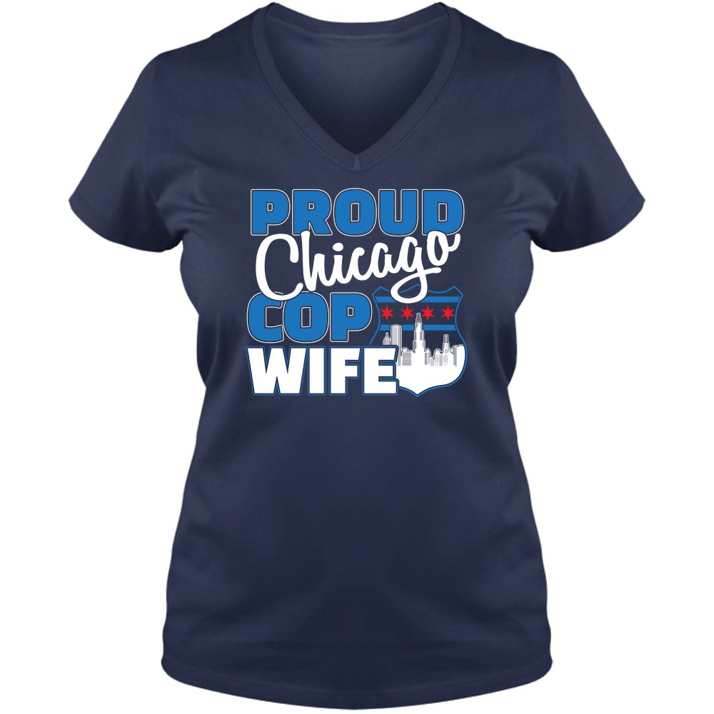Proud Chicago Cop Wife - Dark - Ladies V Neck Tee