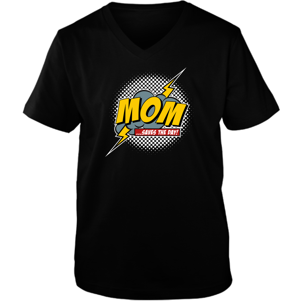 Mom Saves The Day Adult Unisex Vneck Tee - Dark