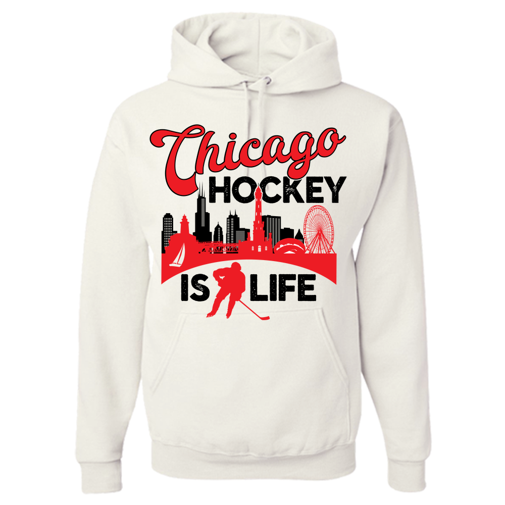 Chicago Hockey is Life Adult Hoodie