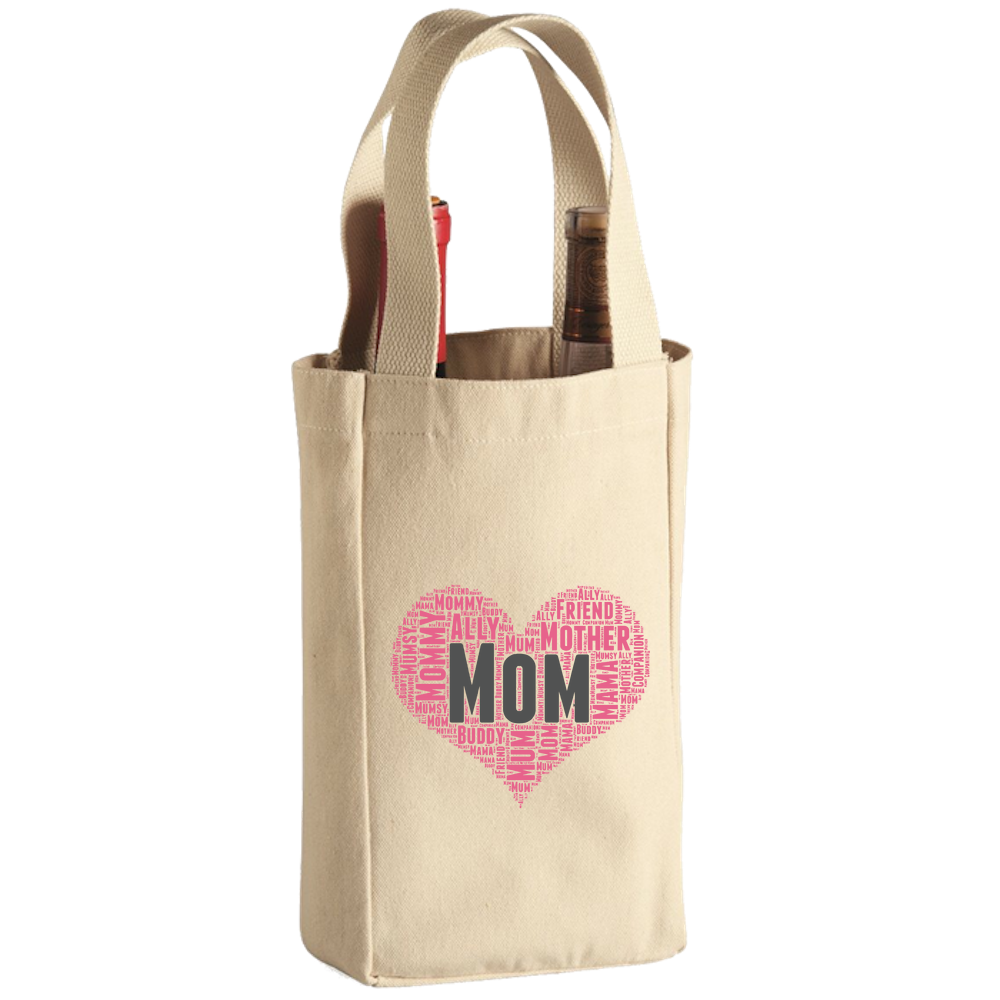 Mom Heart Wine Tote Bag - 2 Bottle