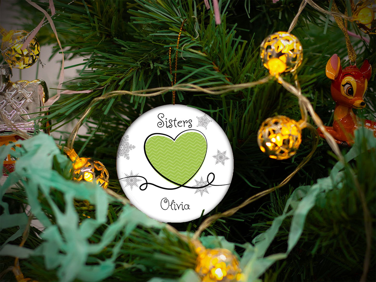 Sisters Green - Ceramic Round Ornament