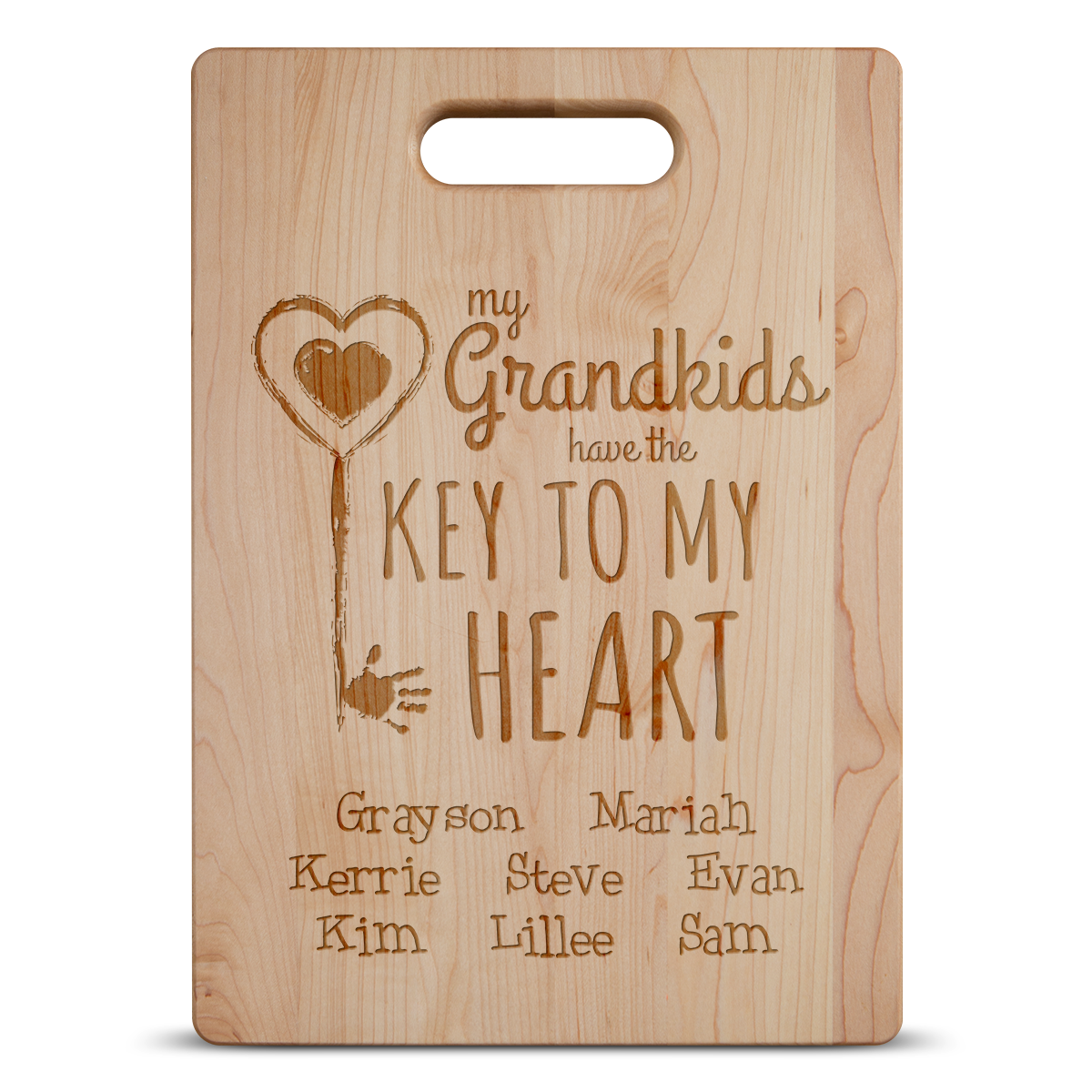 Grandkids Key Cutting Board - Maple