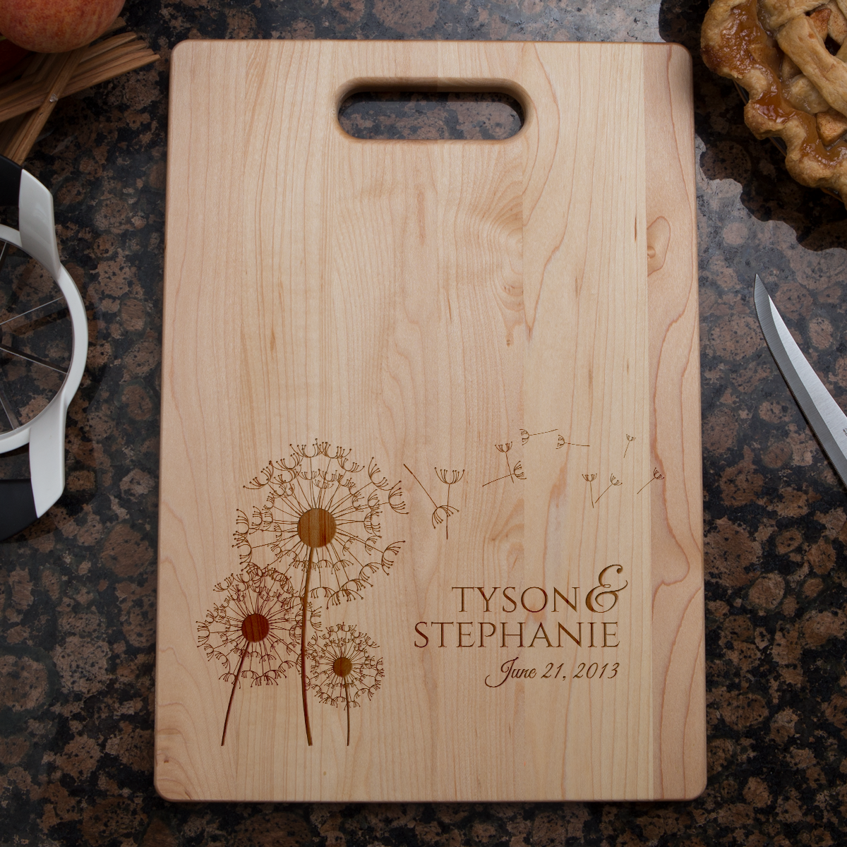 Flowers Name Date Cutting Board - Maple