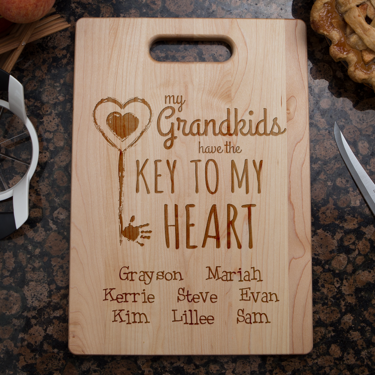 Grandkids Key Cutting Board - Maple