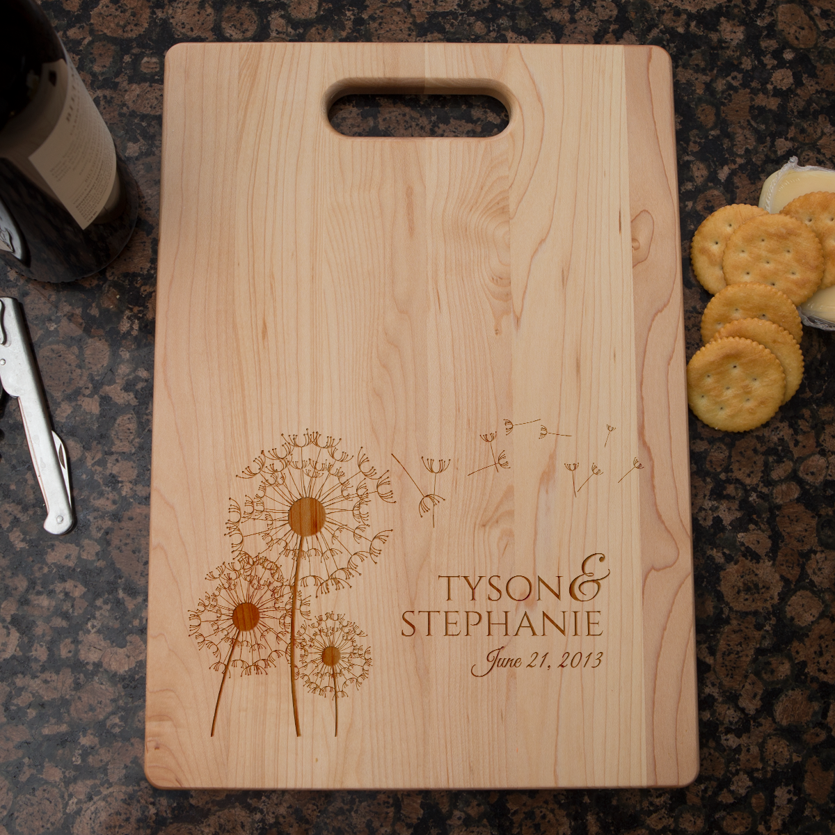 Flowers Name Date Cutting Board - Maple