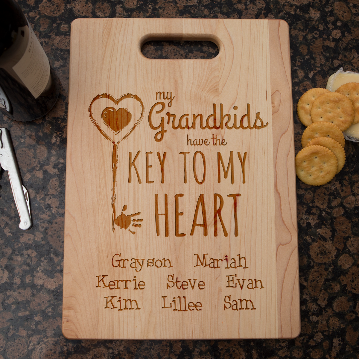 Grandkids Key Cutting Board - Maple