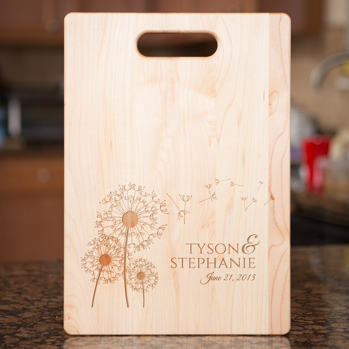 Flowers Name Date Cutting Board - Maple
