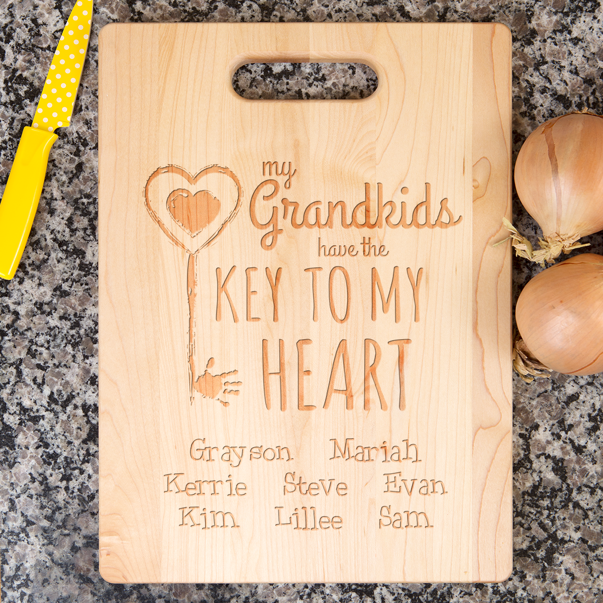 Grandkids Key Cutting Board - Maple