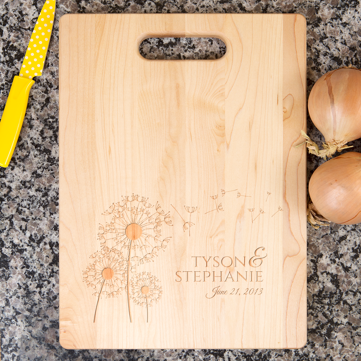 Flowers Name Date Cutting Board - Maple
