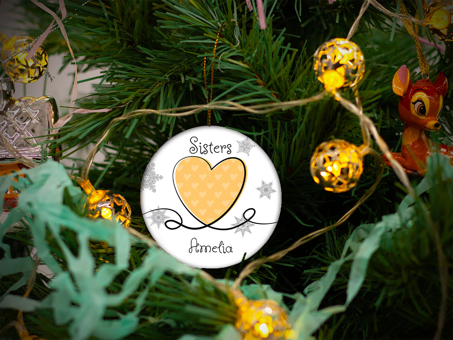 Sisters Yellow - Ceramic Round Ornament
