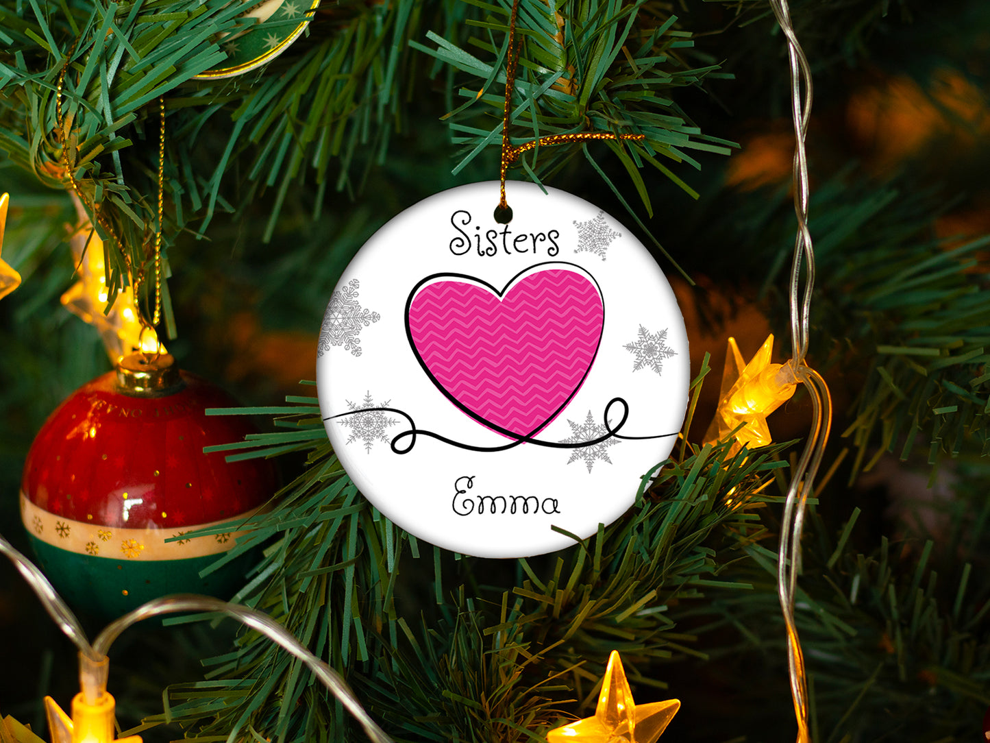 Sisters Pink - Ceramic Round Ornament