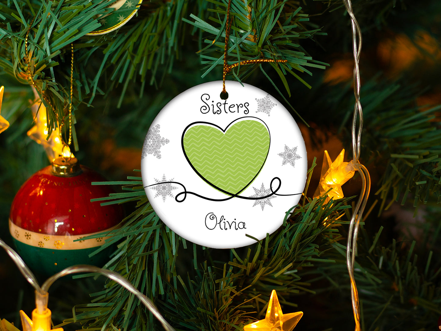 Sisters Green - Ceramic Round Ornament