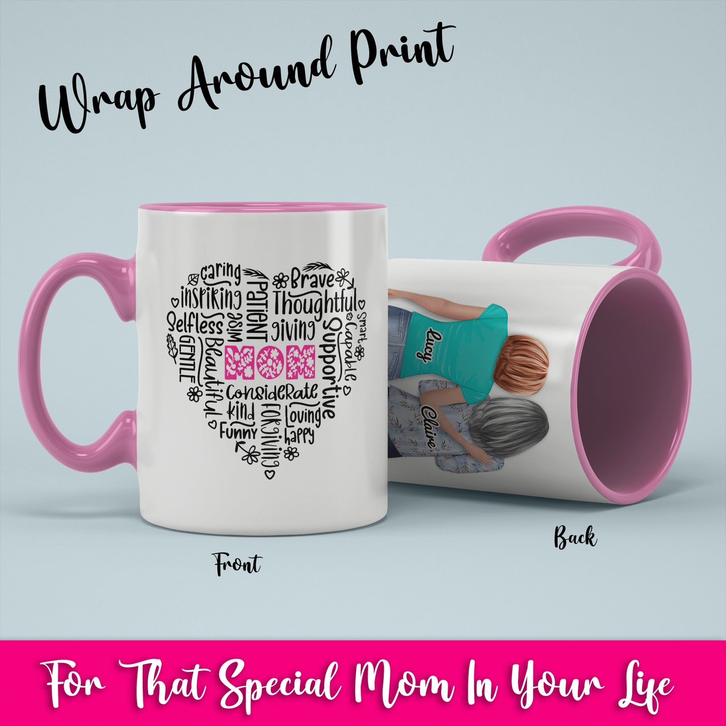 Mom Heart Phrases - White Coffee Mug With Colored Inside & Handle