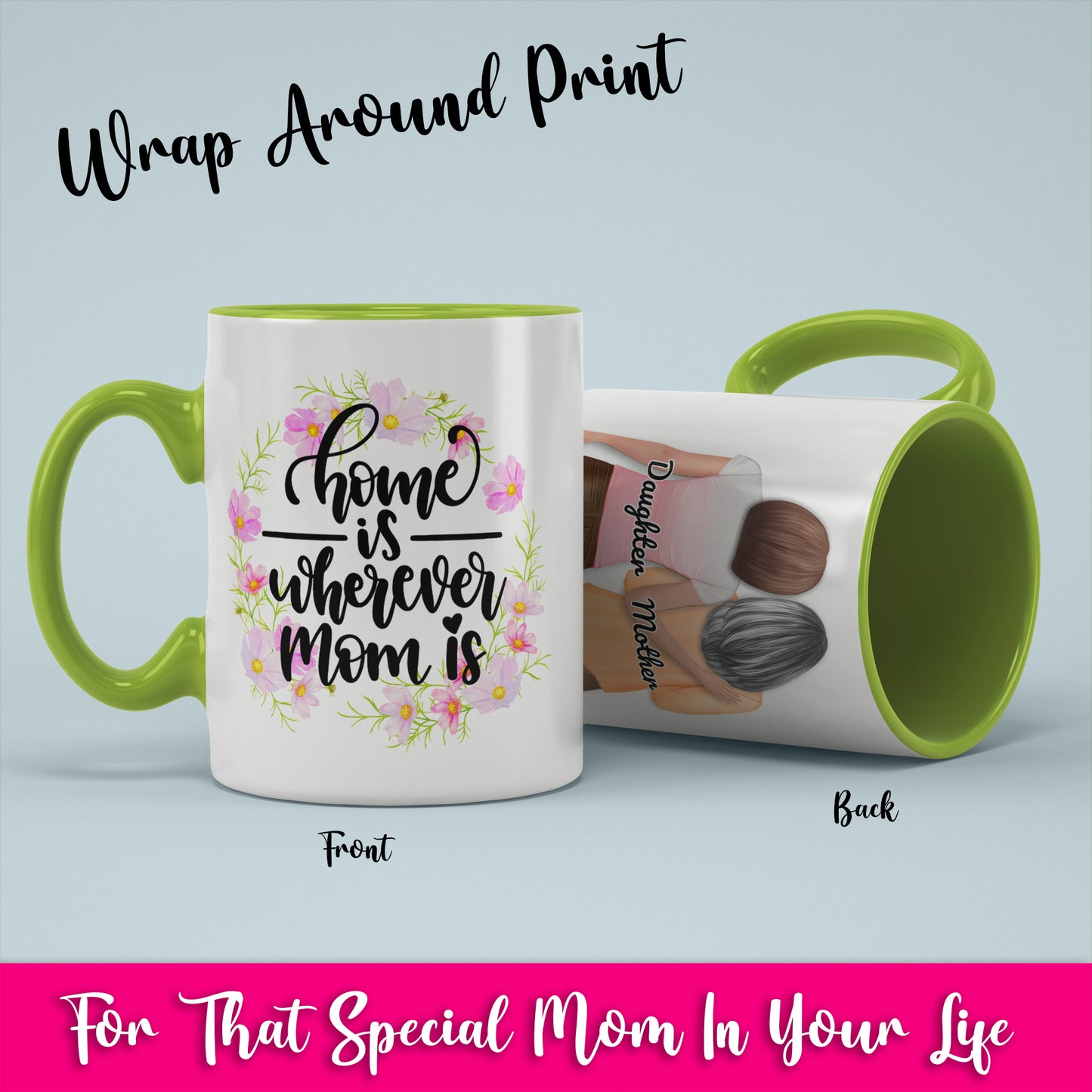 Home Is Wherever Mom Is - White Coffee Mug With Colored Inside & Handle