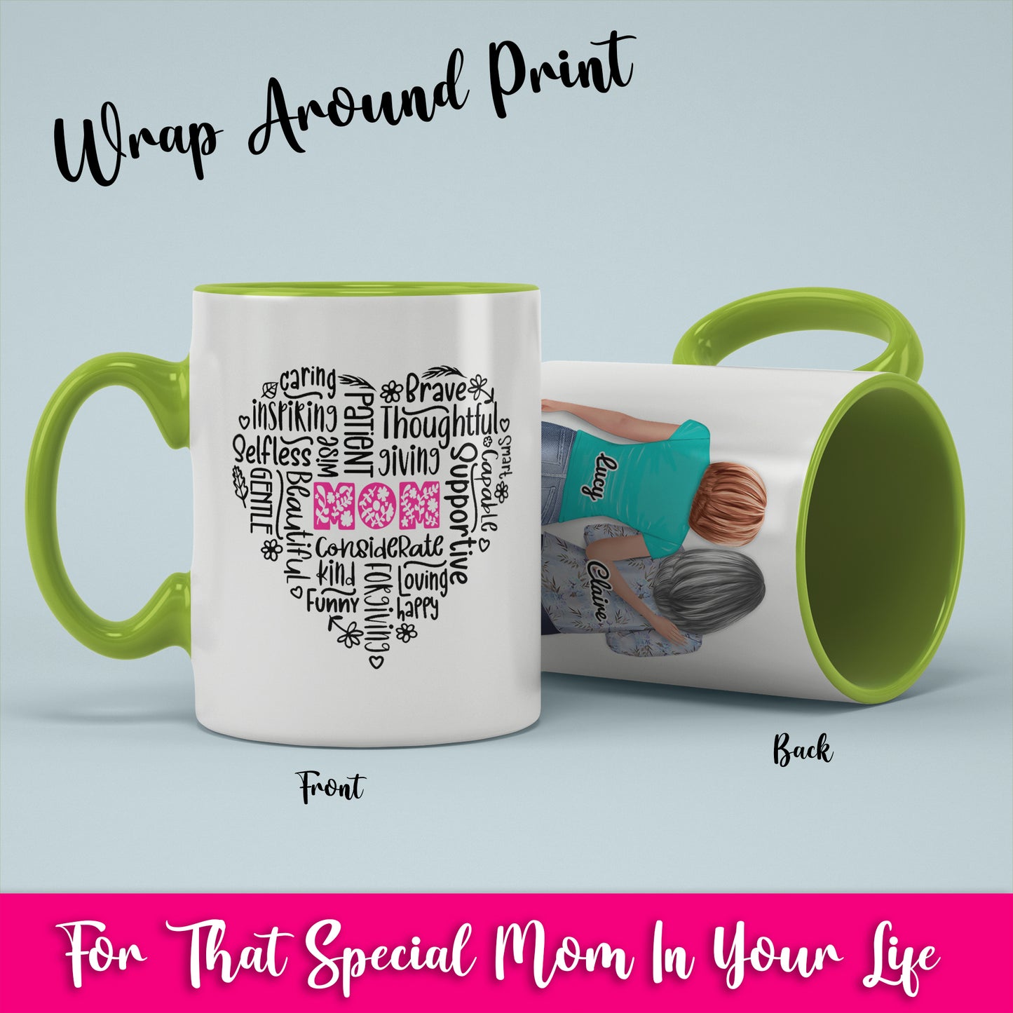 Mom Heart Phrases - White Coffee Mug With Colored Inside & Handle