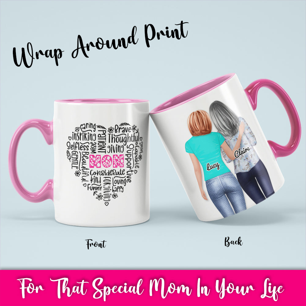 Mom Heart Phrases - White Coffee Mug With Colored Inside & Handle