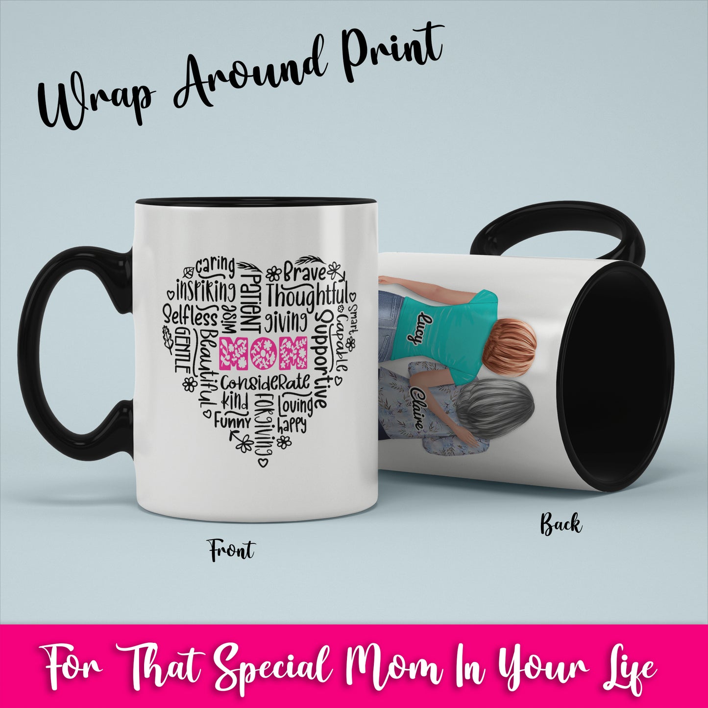 Mom Heart Phrases - White Coffee Mug With Colored Inside & Handle