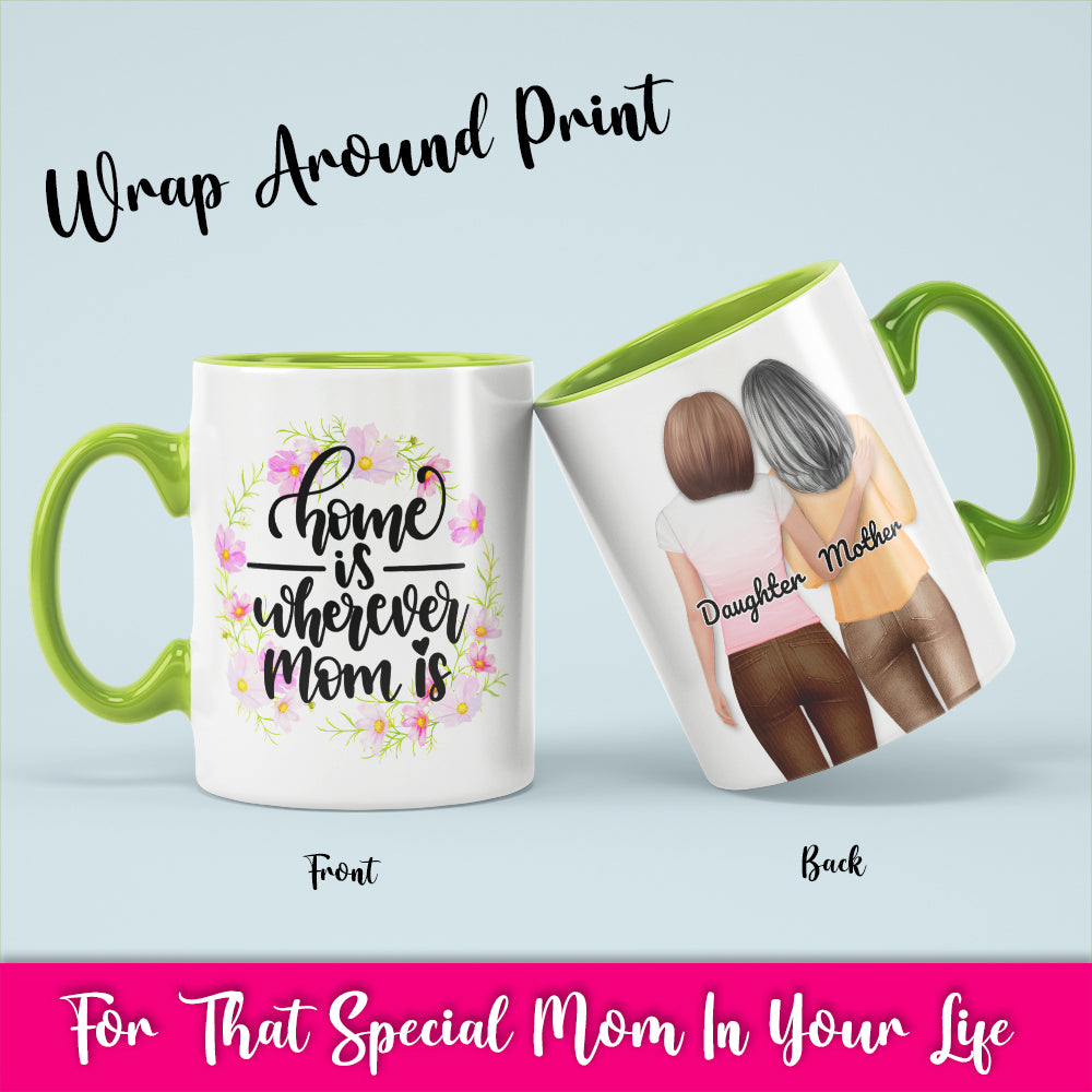 Home Is Wherever Mom Is - White Coffee Mug With Colored Inside & Handle