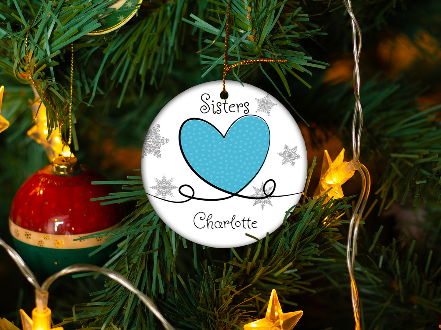 Sisters Blue - Ceramic Round Ornament