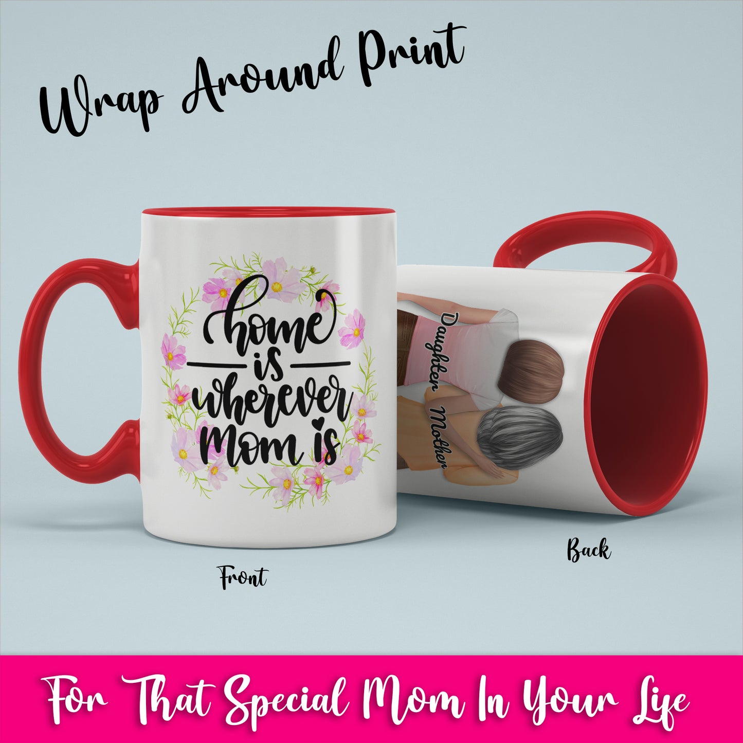 Home Is Wherever Mom Is - White Coffee Mug With Colored Inside & Handle