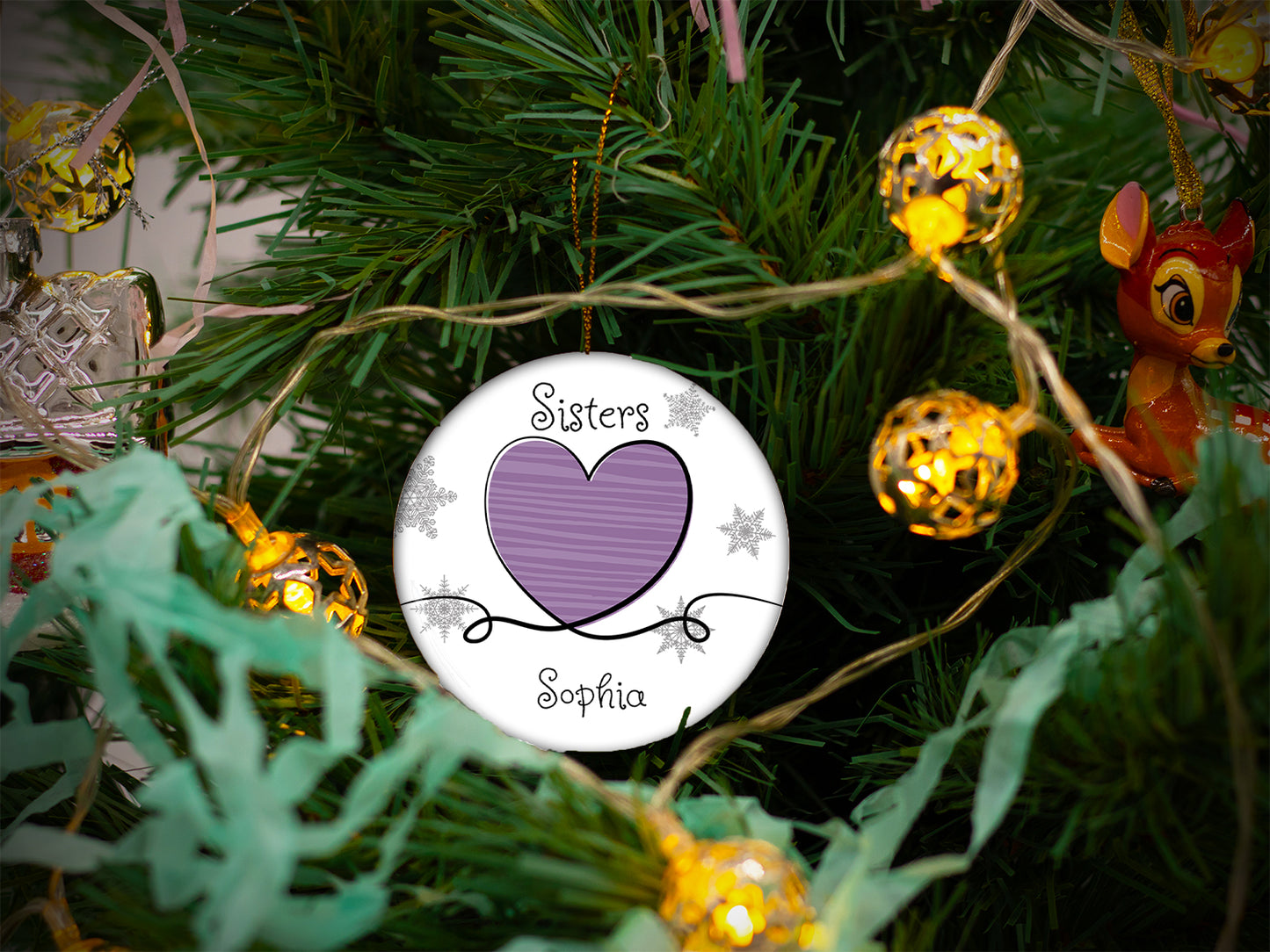 Sisters Purple - Ceramic Round Ornament
