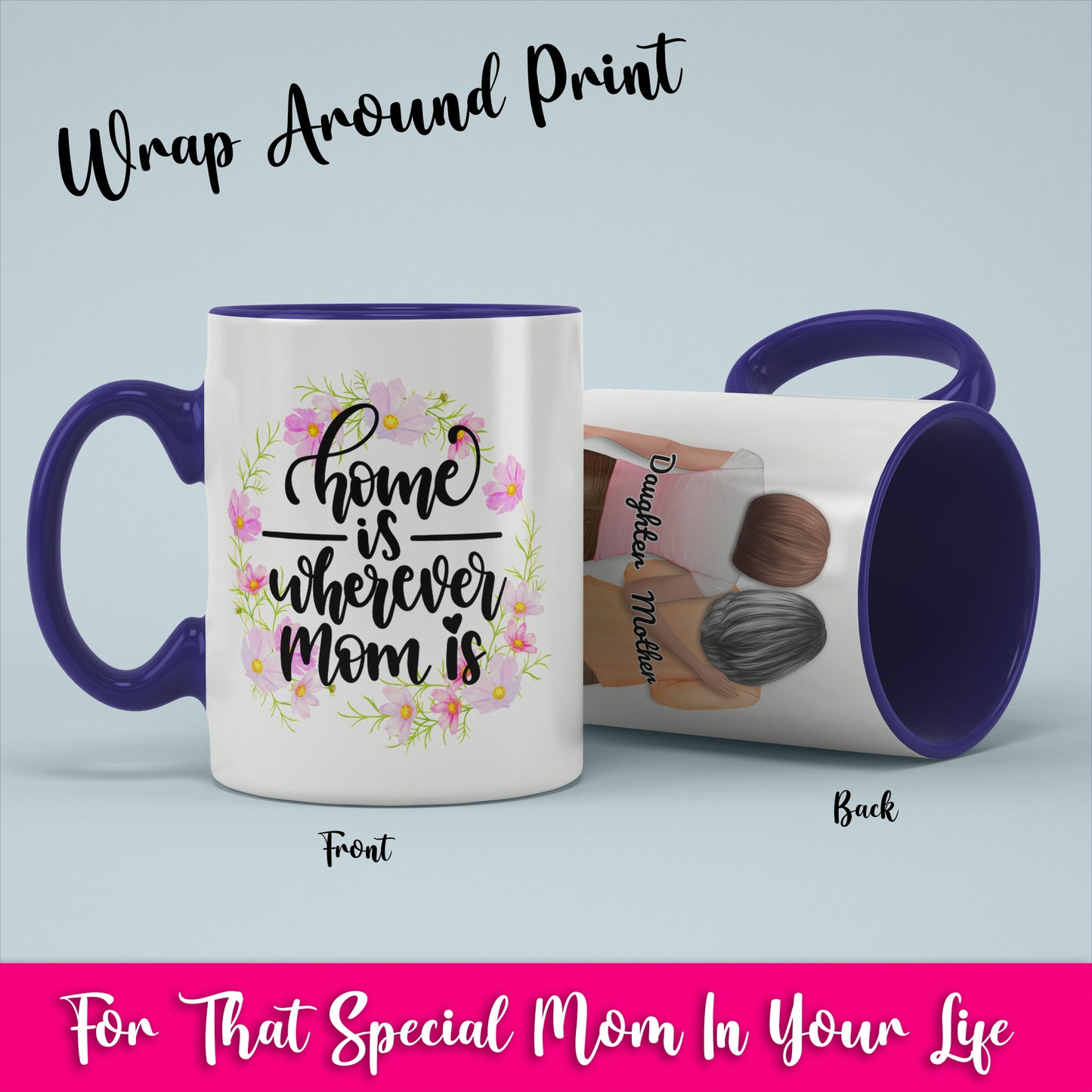 Home Is Wherever Mom Is - White Coffee Mug With Colored Inside & Handle