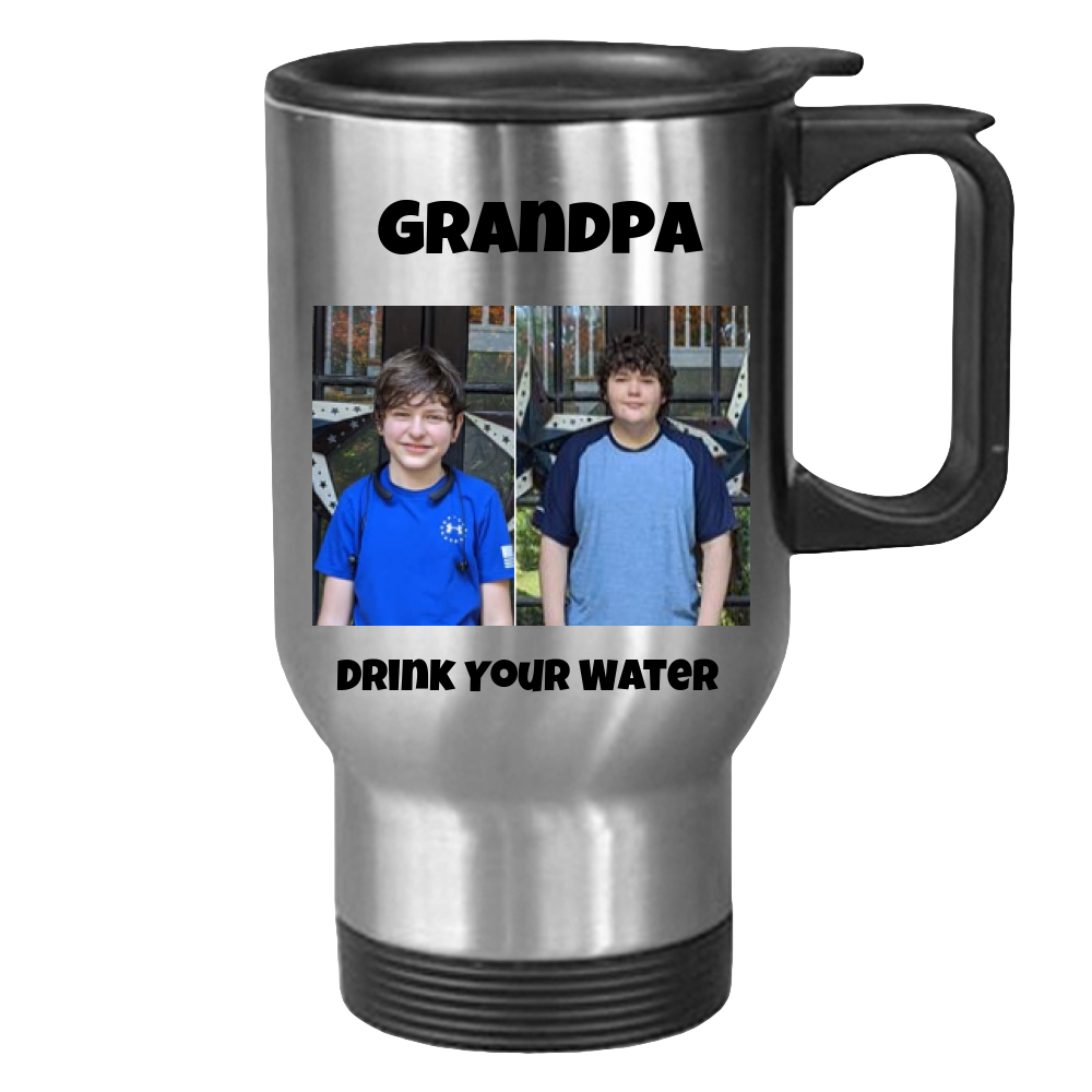 Personalized Travel Mug with both image and text PERSONALIZED
