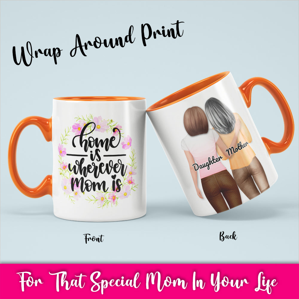 Home Is Wherever Mom Is - White Coffee Mug With Colored Inside & Handle