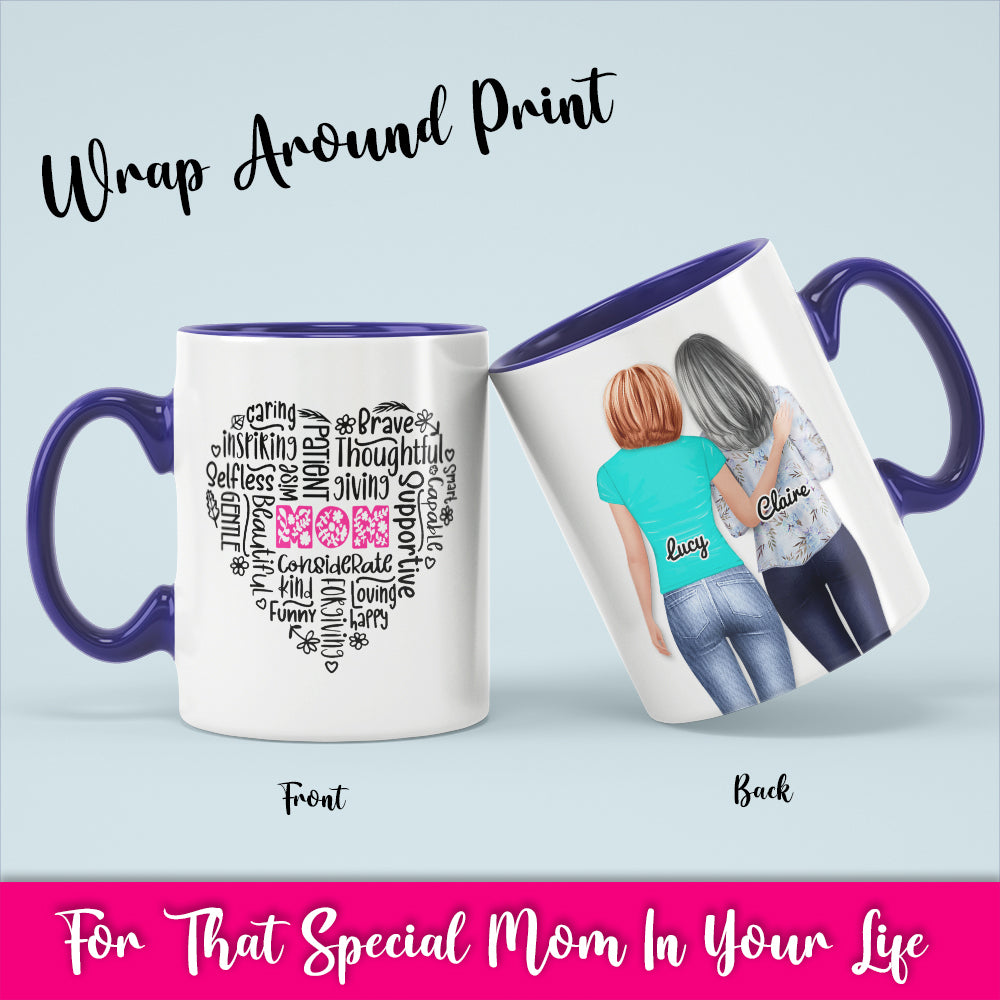 Mom Heart Phrases - White Coffee Mug With Colored Inside & Handle