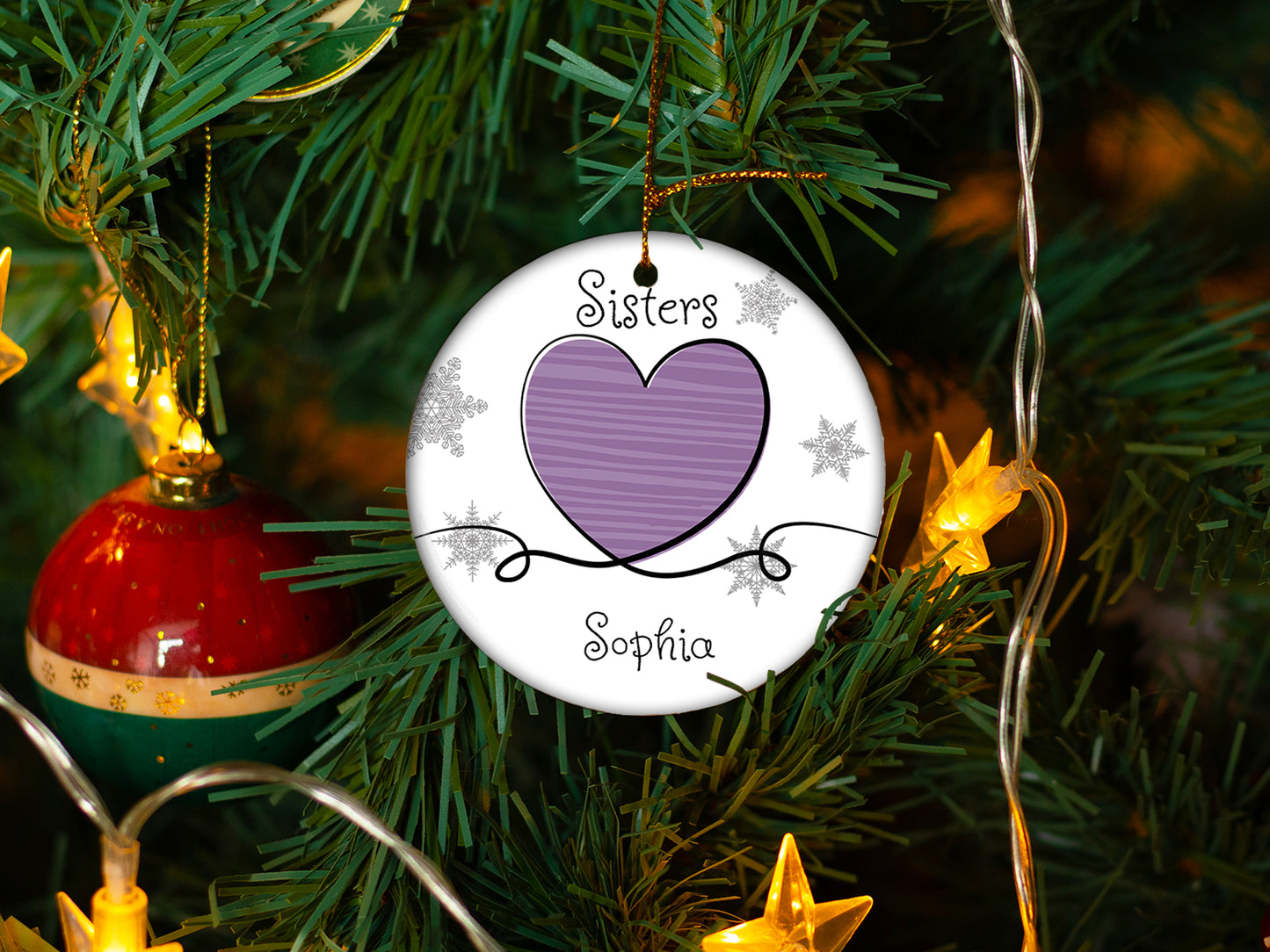 Sisters Purple - Ceramic Round Ornament