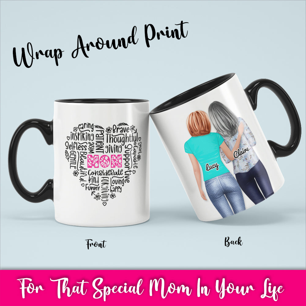 Mom Heart Phrases - White Coffee Mug With Colored Inside & Handle