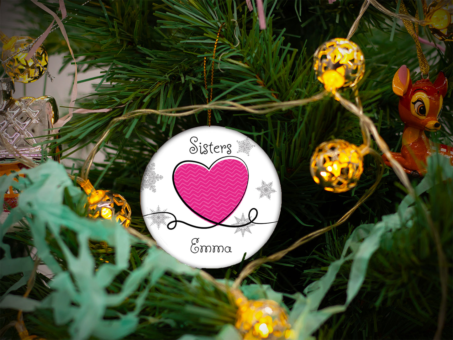Sisters Pink - Ceramic Round Ornament