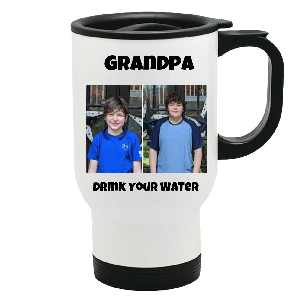 Personalized Travel Mug with both image and text PERSONALIZED