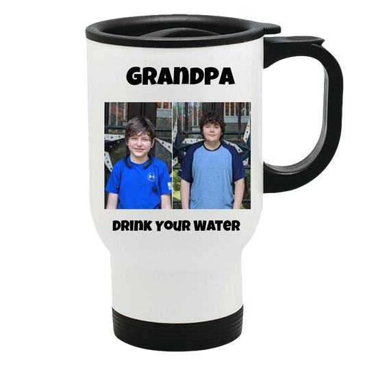 Personalized Travel Mug with both image and text PERSONALIZED