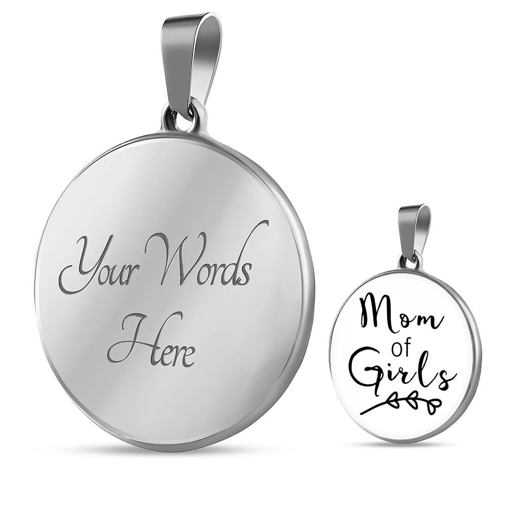 Mom Of Girls - Gold/Silver Round Necklace - White
