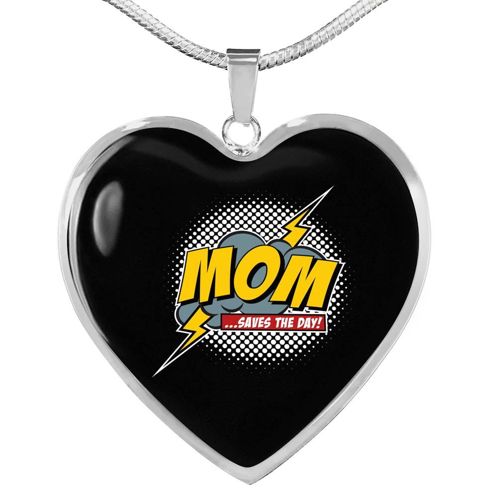 Mom Saves The Day Necklace Heart - Dark
