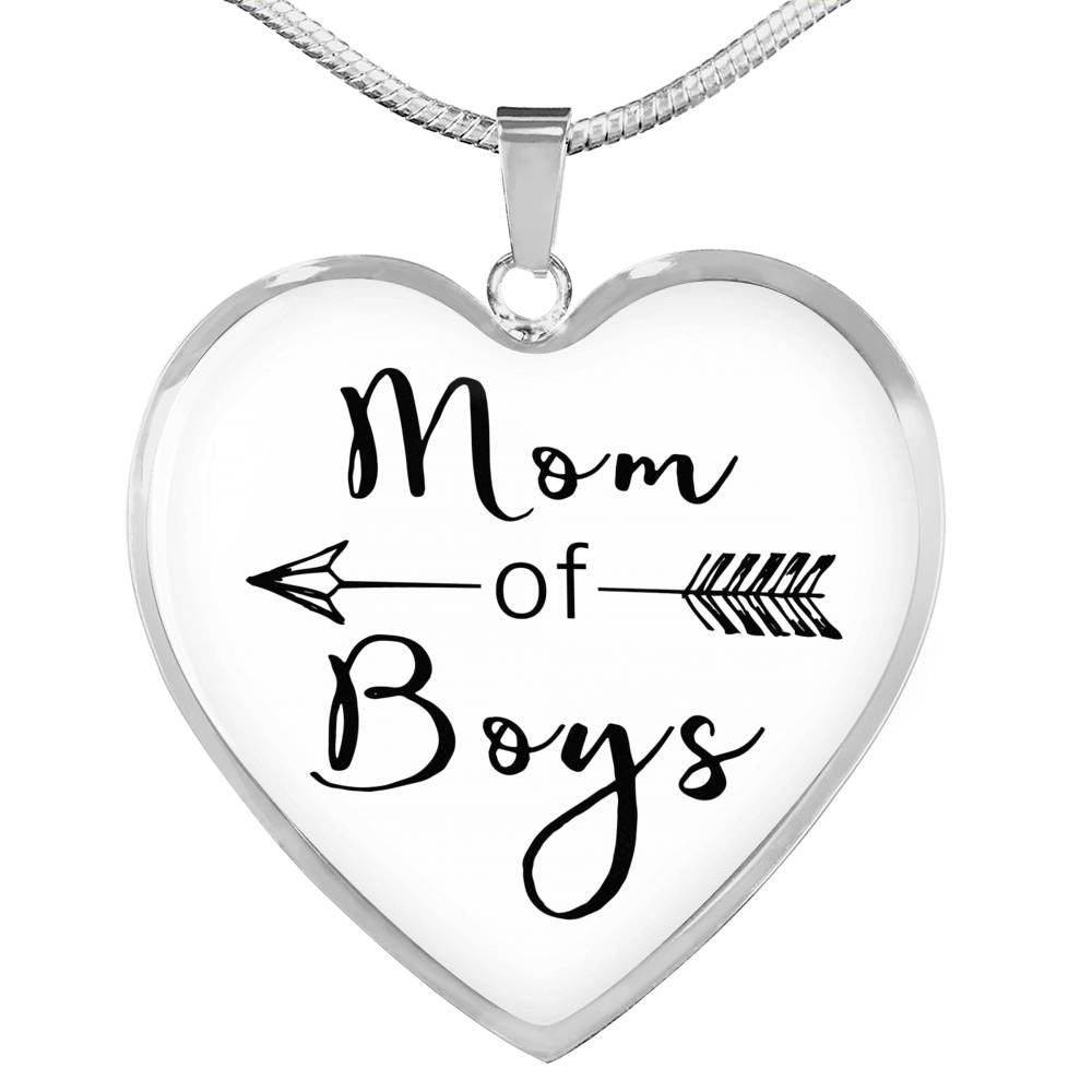 Mom Of Boys - Gold/Silver Heart Necklace - White