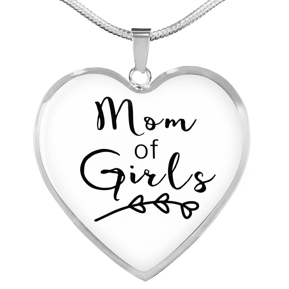 Mom Of Girls - Gold/Silver Heart Necklace - White