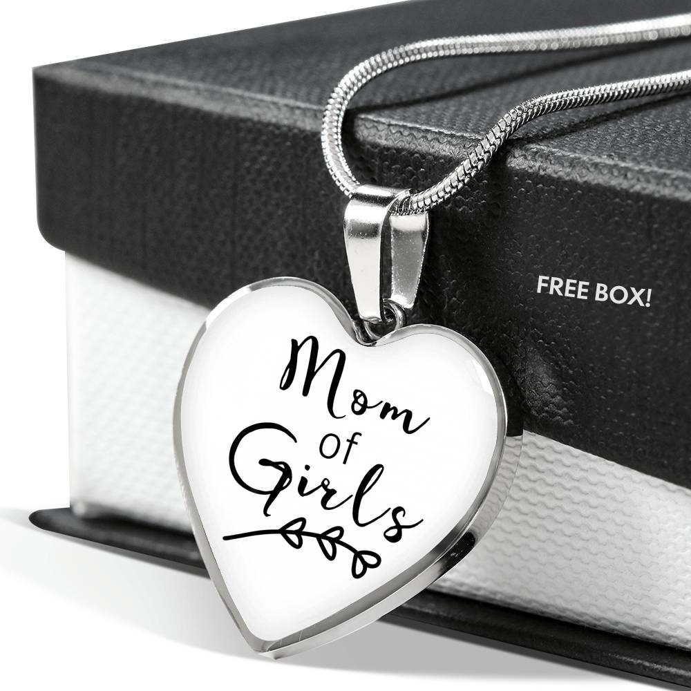 Mom Of Girls - Gold/Silver Heart Necklace - White