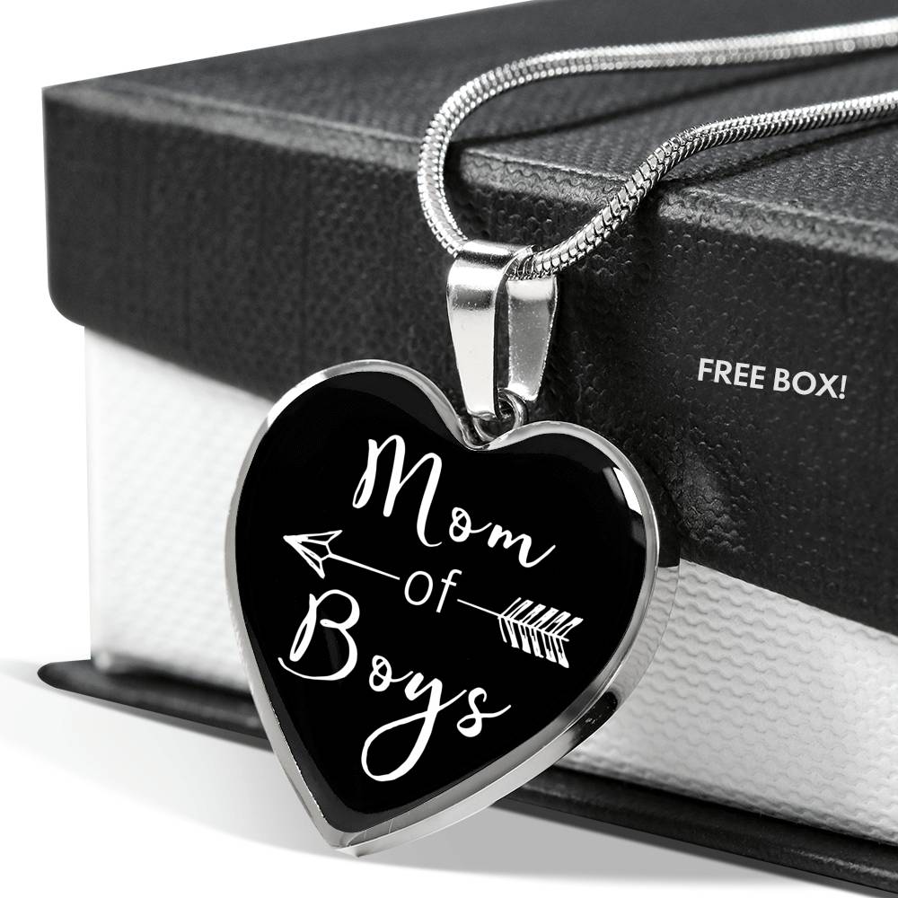 Mom Of Boys - Gold/Silver Heart Necklace - Black